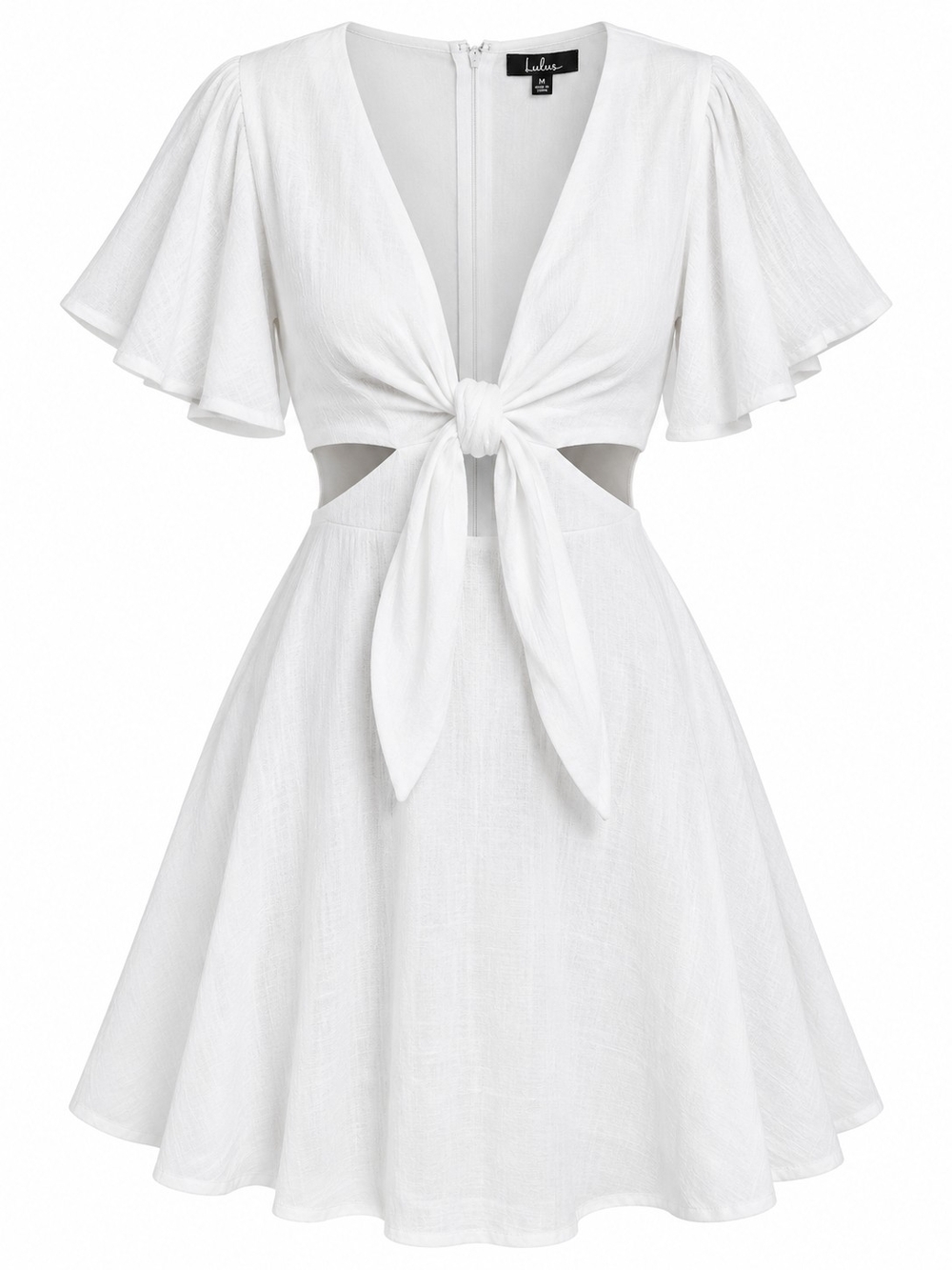 LULUS | Perfect Day for Love White Cutout Tie Front Linen Blend Mini Dress | M